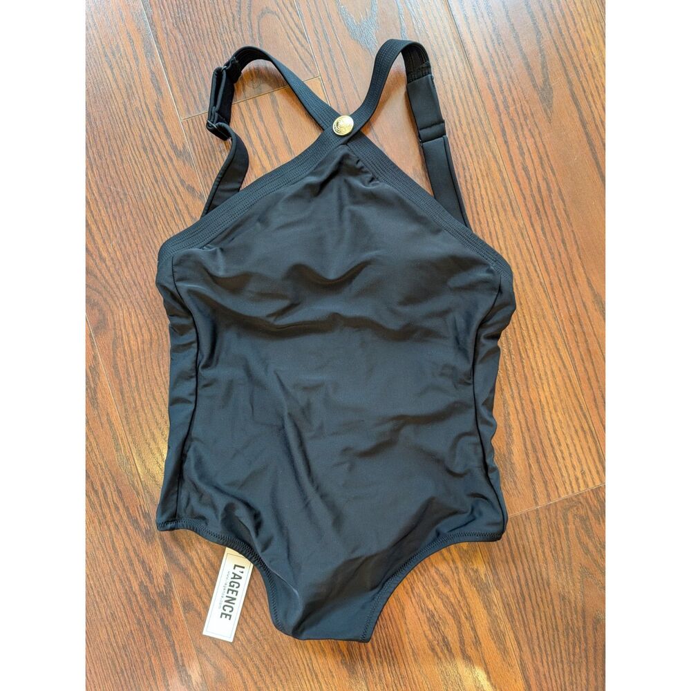 L'Agence New Gabrielle High Neck Halter Black Swim Bathing Suit S Resort Holiday
